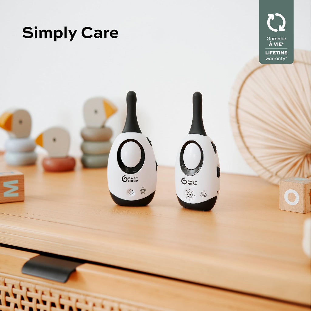 Babymoov Simply Care Babyphone Audio avec Fonction VOX, Double Alarme et 2 Adaptateurs, Portée 300m