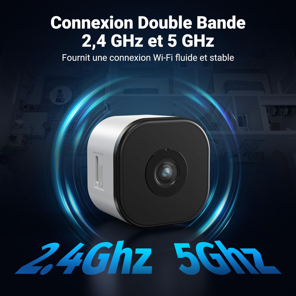 Camera Magnétique pour Fenêtre 2K Sans Perçage, Caméra de Surveillance Wi-Fi 2,4 et 5 GHz pour l'intérieur avec Vision Nocturne Couleur Starlight, Détection des Personnes et Enregistrement 24h/24 et 7