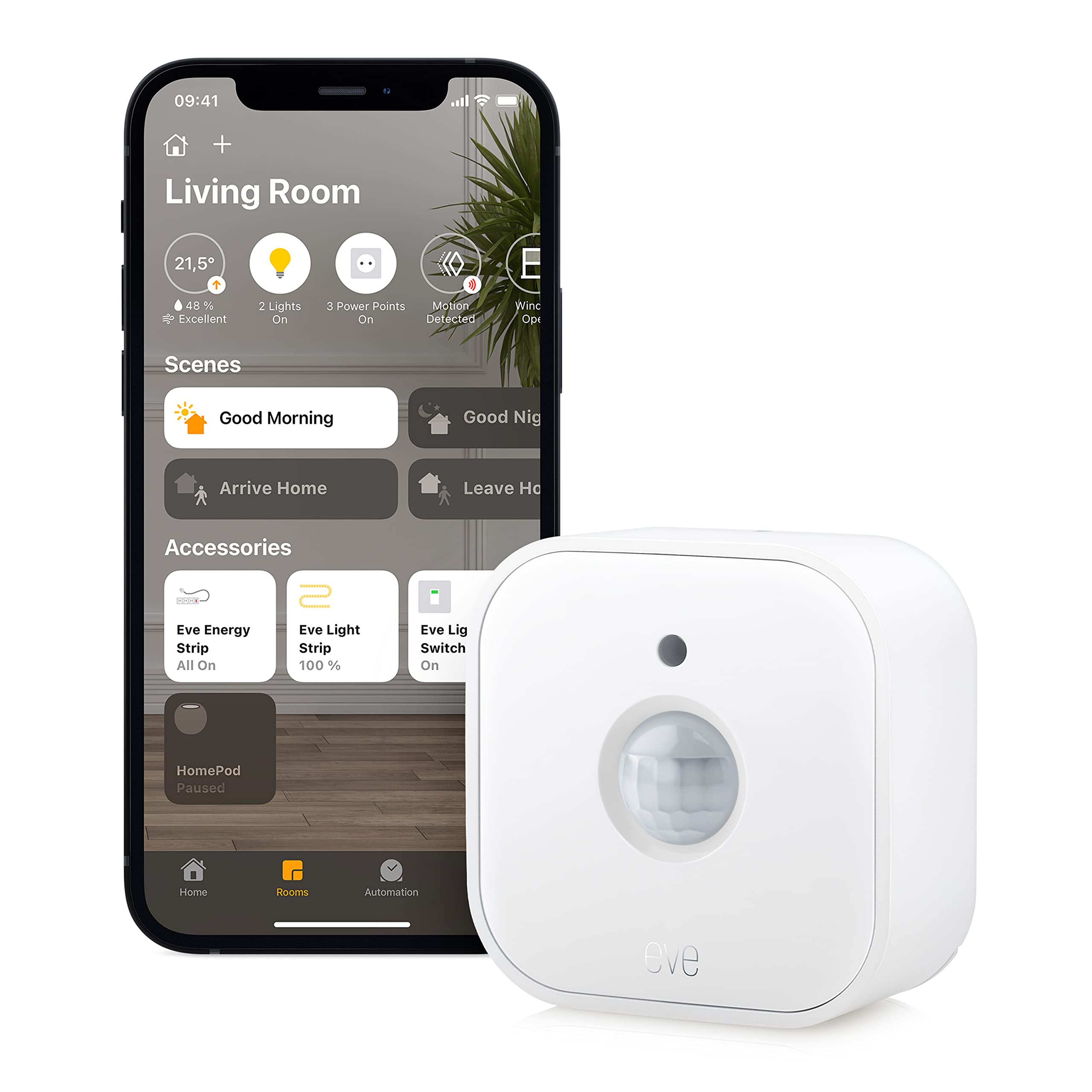 Eve Motion (Matter) – Capteur de mouvement et sensor de lumière intelligent, intérieur & extérieur, sécurité connectée, Apple Home, Alexa, Google Home, SmartThings, Nécessite un Thread concentrateur