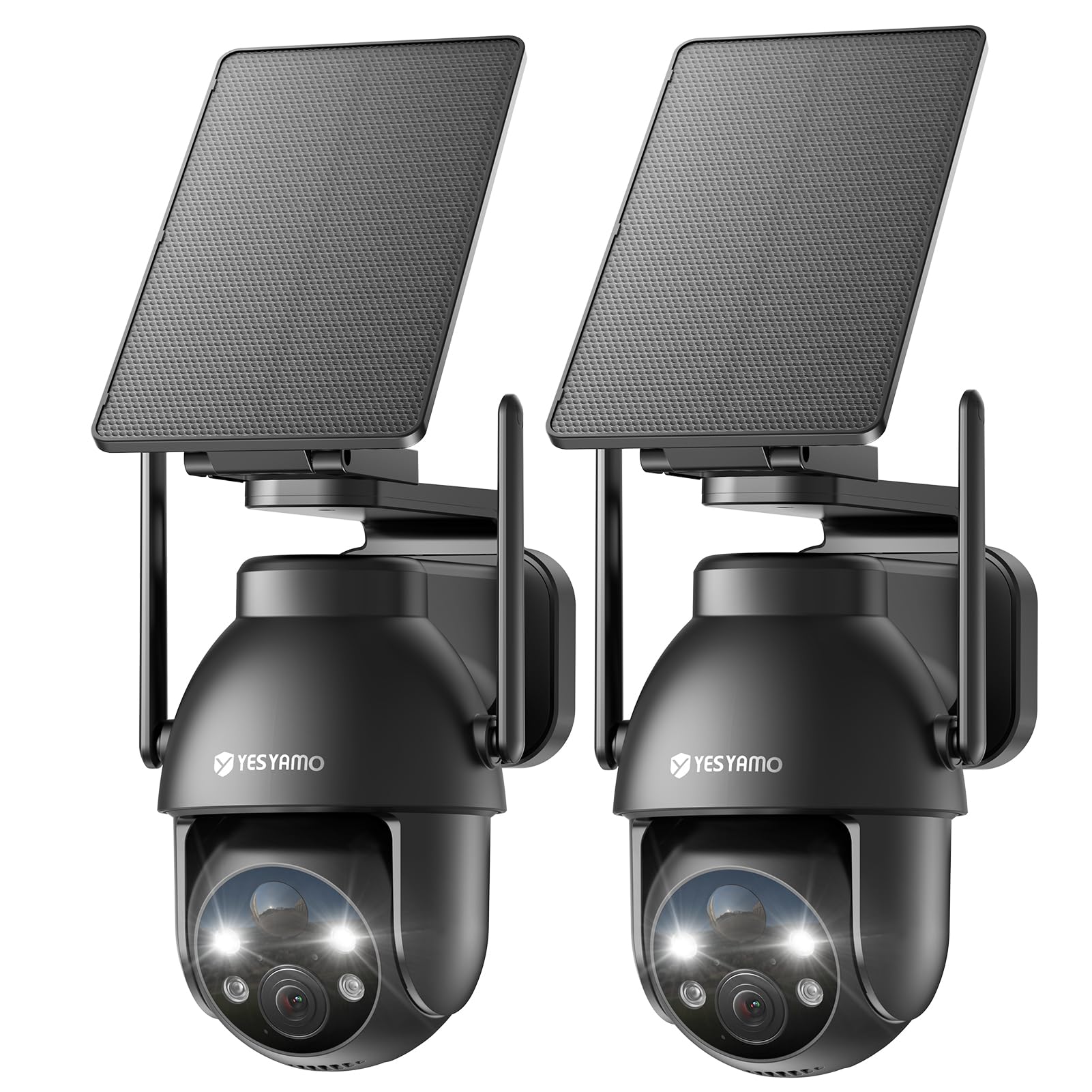 YESYAMO 2K Camera Surveillance WiFi Exterieure sans Fil Solaire, 2.4GHz Camera Exterieur avec Panneau Solaire, 355° PTZ, Vision Nocturne Couleur, Audio Bidirectionnel, PIR Sirène (Noir)