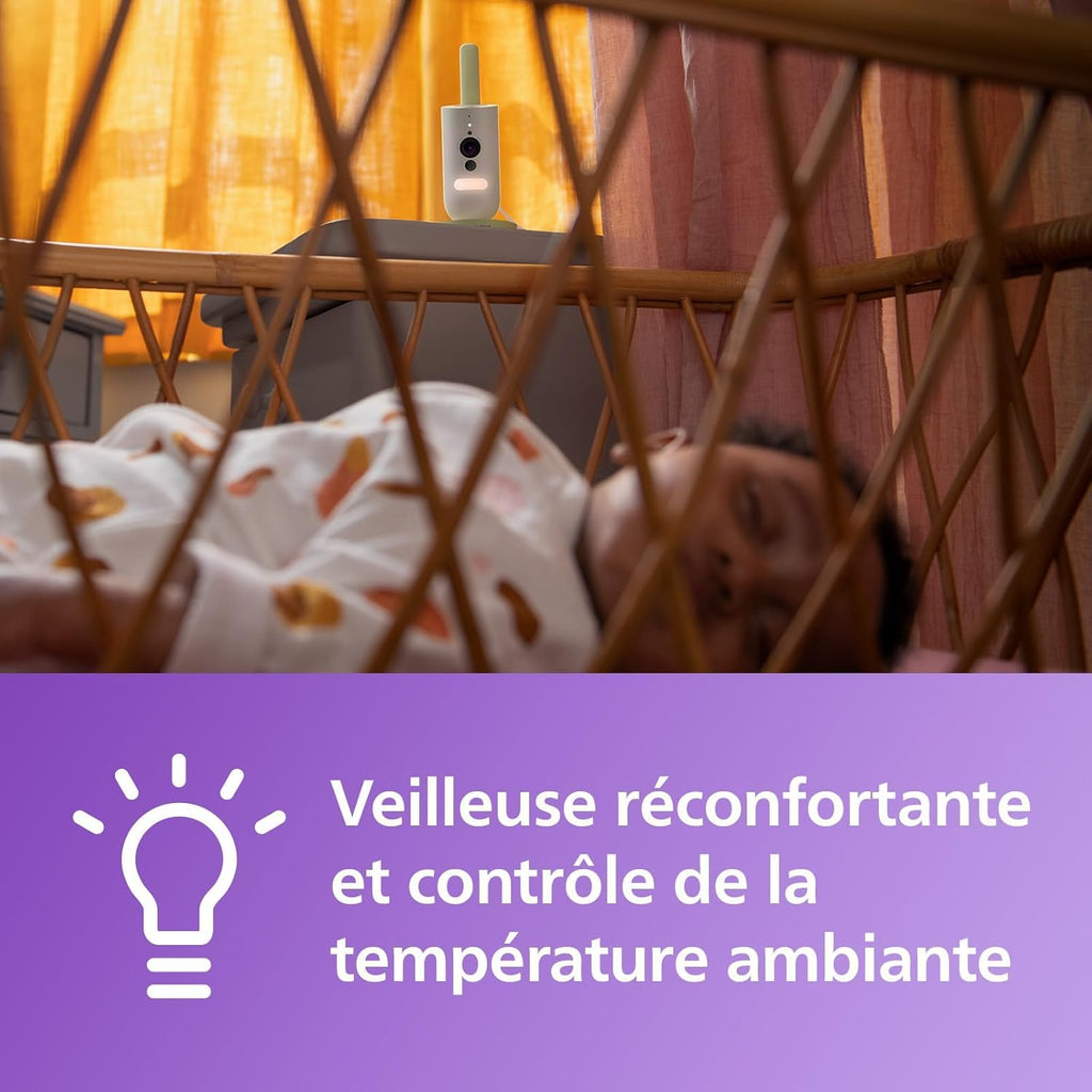 AVENT Philips babyphone Video connecté avec Wi-FI, caméra HD de Haute qualité, Vision Nocturne Infrarouge, détection des Pleurs, Audio bidirectionnel, 12 Heures d'autonomie en Mode éco, SCD951/26
