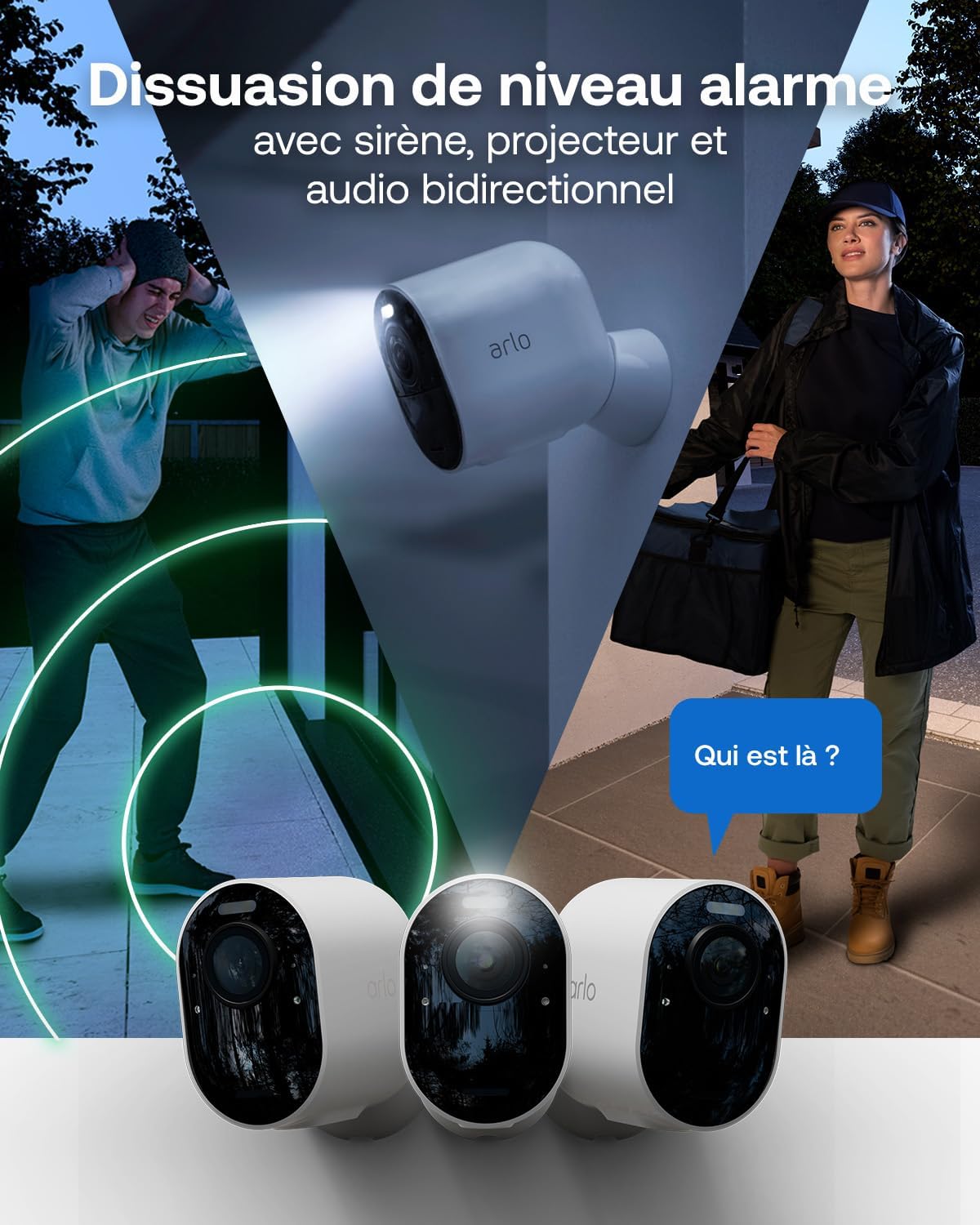 Arlo Pro 6 - Système de caméra de sécurité extérieure sans fil avec 2 panneaux solaires, 2K+ HDR, caméra extérieure fonctionnant sur batterie, vision nocturne couleur avancée, suivi automatique, essai