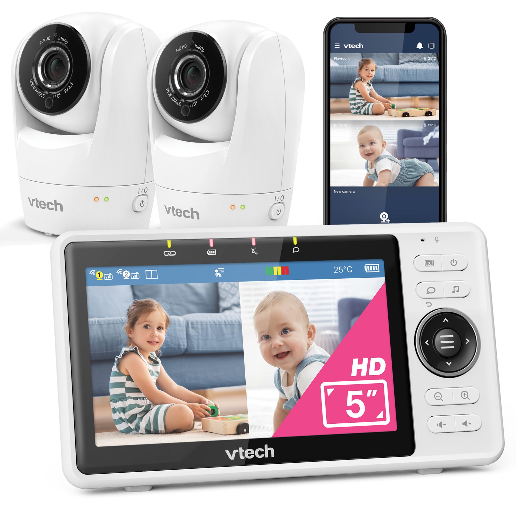 VTech VM924 Baby Monitor with Camera, Pan&Tilt,Video Baby Monitor with 5" LCD Screen,Up to 17 Hrs Battery Life,1.33x Zoom,Night Vision,300m Long Range,Soothing Sounds,2-Way Talk,Secured Transmission