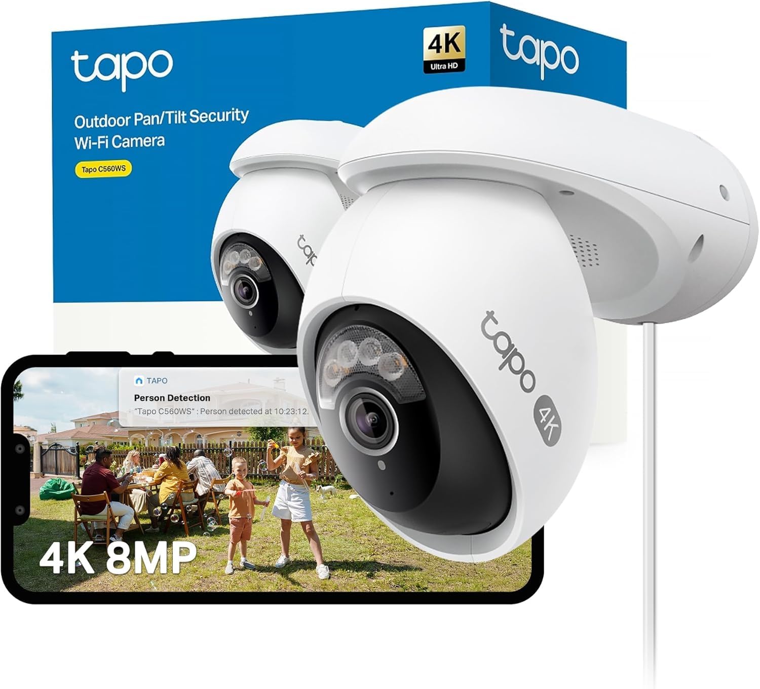 Tapo C510W 2K Caméra de Surveillance WiFi extérieur 360°, Vision Nocturne Couleur, Détection de Personne et Suivi de Mouvement, Étanche IP65, Alarme sonore Personnalisable