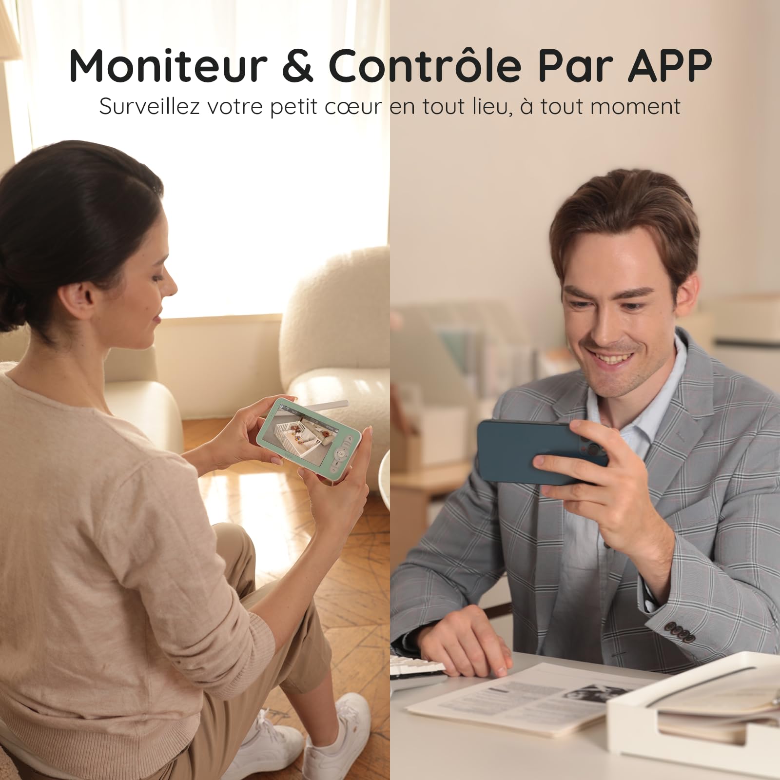 BOIFUN Babyphone Camera Bébé 2K, Baby Phone avec Caméra WiFi et Moniteur 5", Vision Nocturne Invisible, Veilleuse Bébé Colorée Réglable, Alerte Mouvements/Pleurs, Température, Zoom 4X, Rappel Biberon