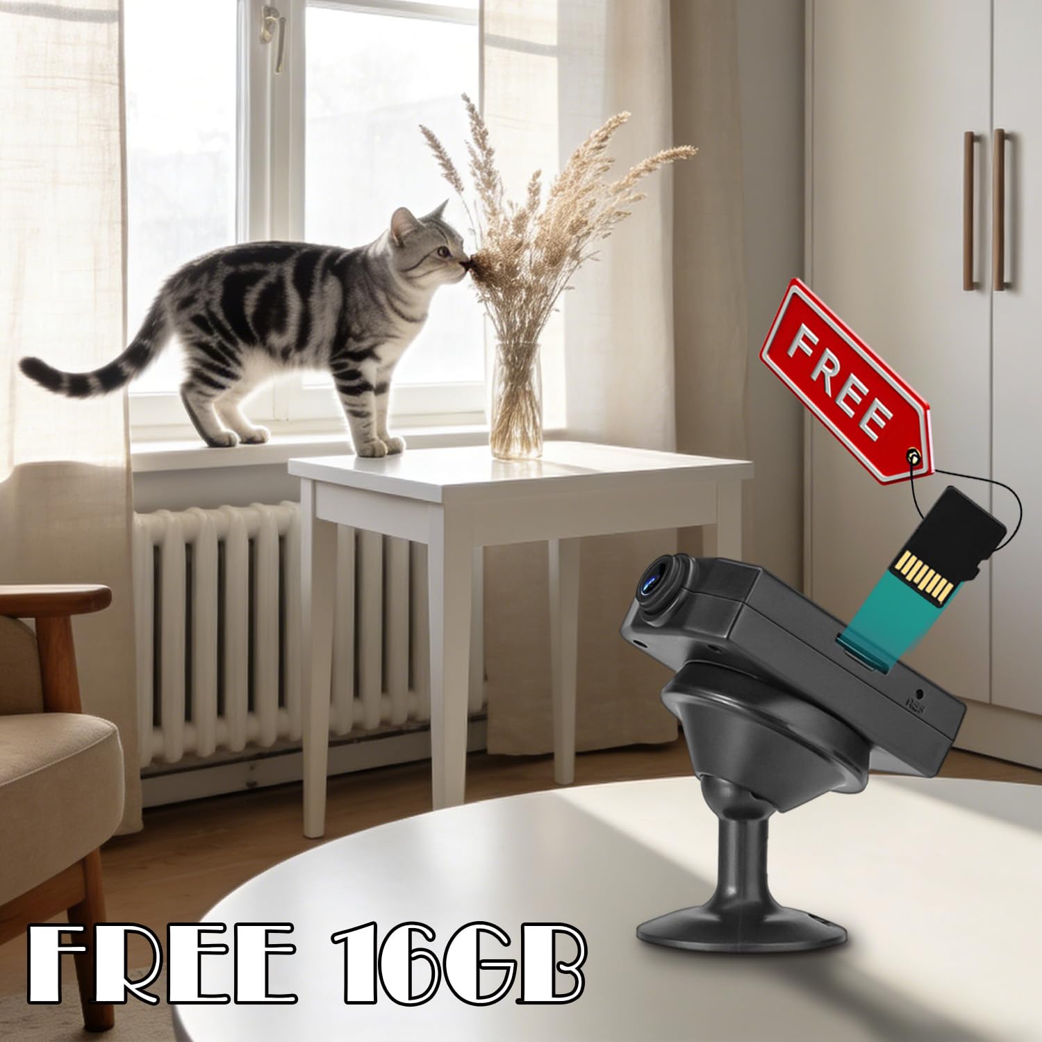 OTADUG Caméra Espion, Caméra de Surveillance 1080P avec Loop Recording, Détection de Mouvement, Grand Angle 120, 3 Heures, avec Une Carte, Pas Besoin de Wi-FI