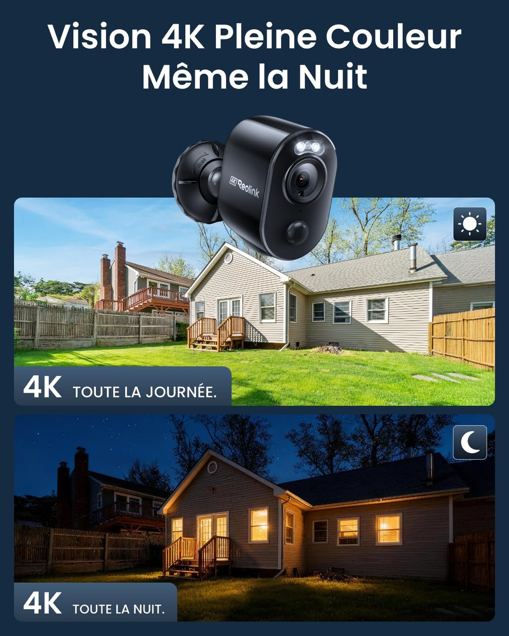 Reolink 4K Caméra Surveillance WiFi Exterieure sans Fil, Détection de Personne/Véhicule/Animal, WiFi 2,4/5 GHz, Vision Nocturne en Couleur, Audio Bidirectionnel, Argus 3 Ultra+Panneau Solaire Noir