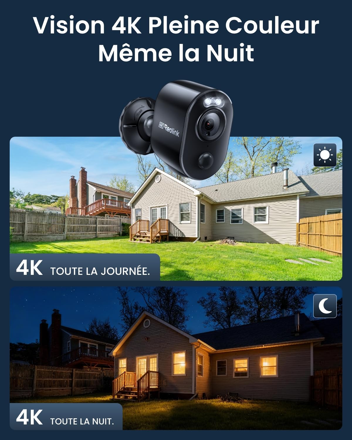 Reolink 4K Caméra Surveillance WiFi Exterieure sans Fil, Détection de Personne/Véhicule/Animal, WiFi 2,4/5 GHz, Vision Nocturne en Couleur, Audio Bidirectionnel, Argus 3 Ultra+Panneau Solaire Noir