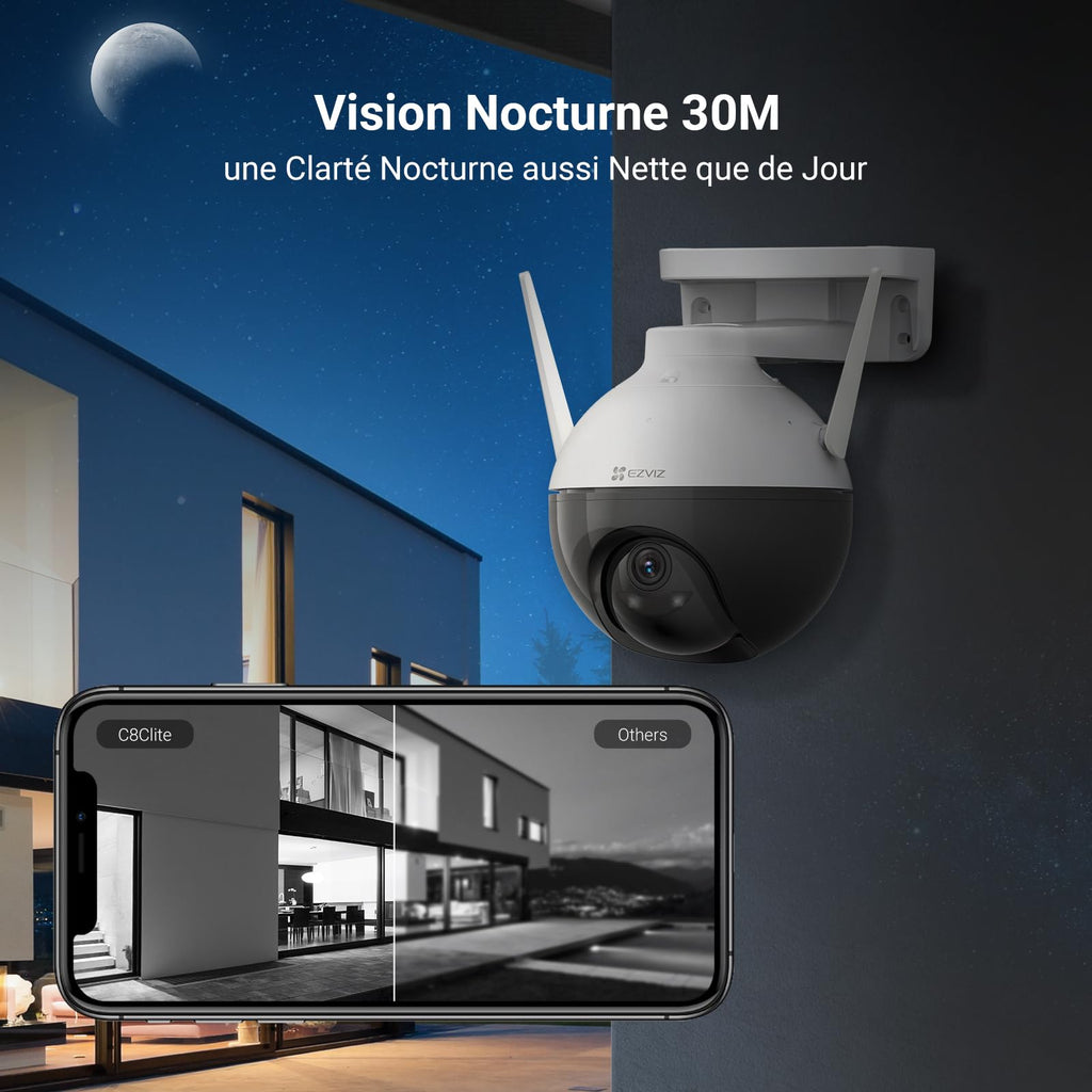 EZVIZ C8c 2MP Camera Surveillance WiFi Extérieure à 360° avec Suivi Auto-Zoom, Détection de Forme Humaine, Vision Nocturne en Couleur, Audio Bidirectionnel, IP65 Etanche, Défense Active