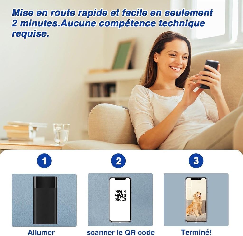 WIWACAM MW8 Caméra Espion WiFi 2K Ultra HD Camera sans Fil, 5000mAh Batterie, Détection de Mouvement Intelligente, Alarme sur Téléphone Portable, Vision Nocturne, Alarme par e-Mail,Noir