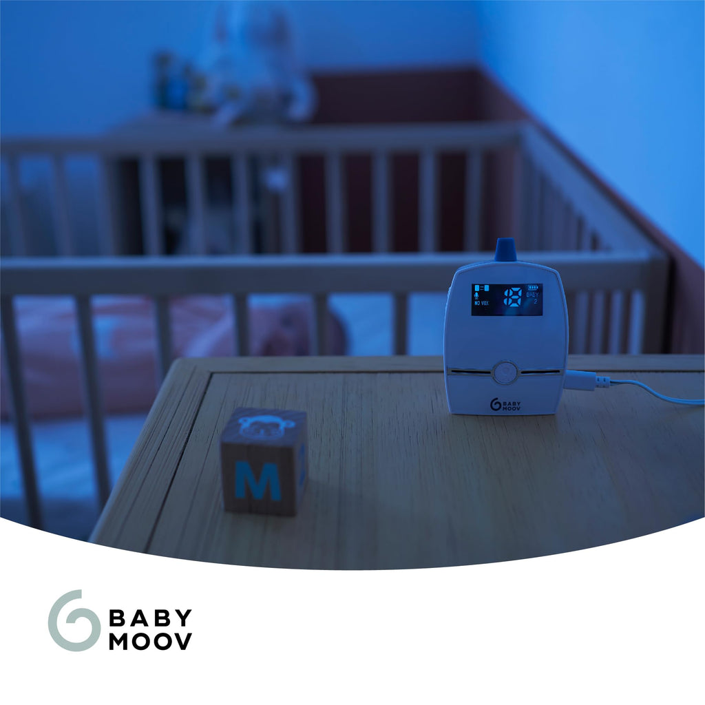 Babymoov Babyphone Audio Premium Care, Faible Emission d'Ondes avec Détecteur de Mouvement, Portée 1400m, Veilleuse, Berceuses, Capteur de Température, Talkie-Walkie