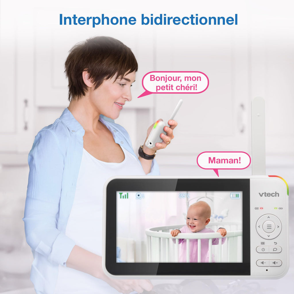VTech VM924 Baby Monitor with Camera, Pan&Tilt,Video Baby Monitor with 5" LCD Screen,Up to 17 Hrs Battery Life,1.33x Zoom,Night Vision,300m Long Range,Soothing Sounds,2-Way Talk,Secured Transmission