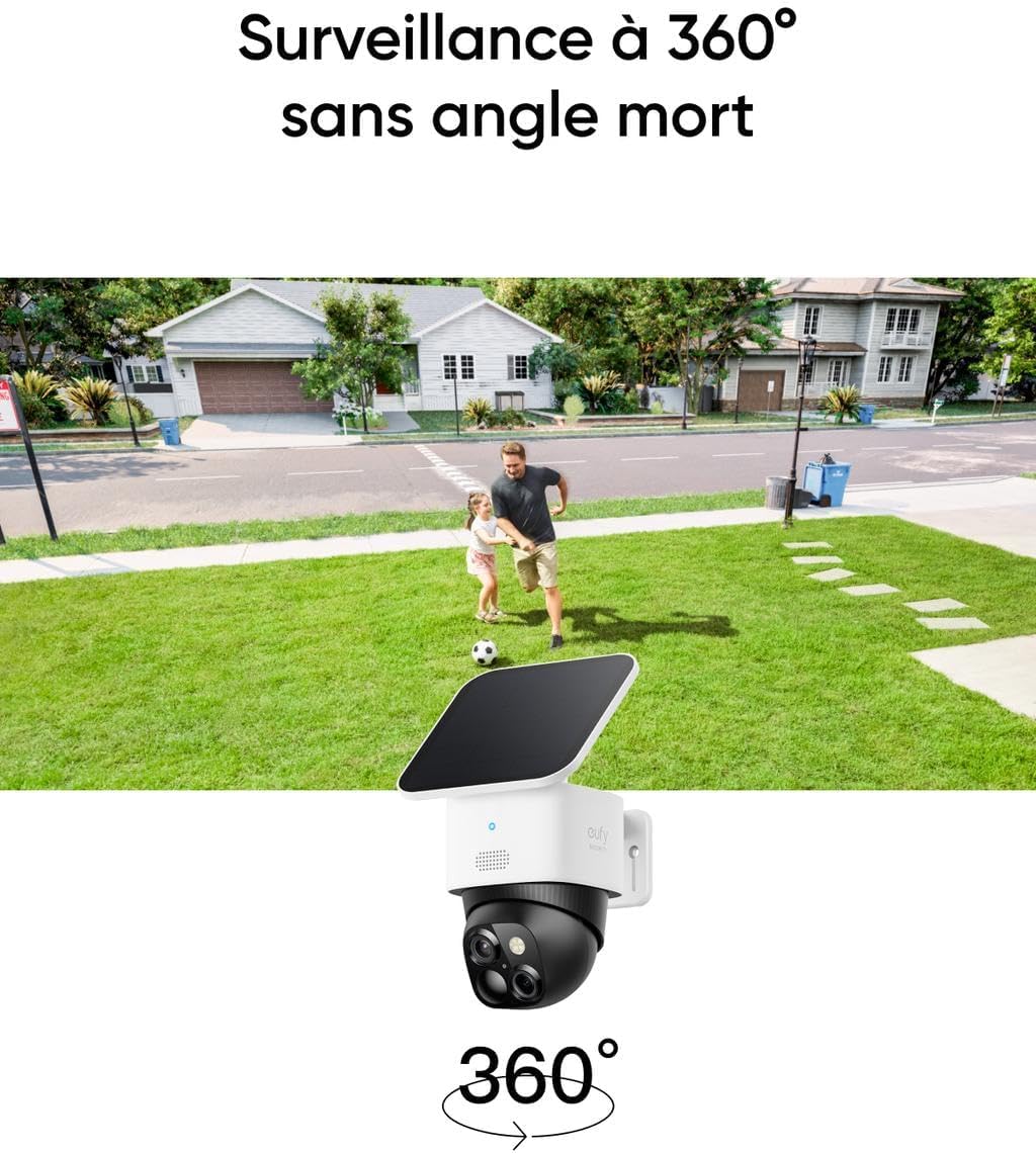 eufy Security SoloCamS340 caméra de sécurité Solaire, Camera Surveillance WiFi exterieure sans Fil, Surveillance 360° 3K, sans Angle Mort, Wi-FI 2,4 GHz, sans Frais mensuels, Compatible HomeBase 3,2+1