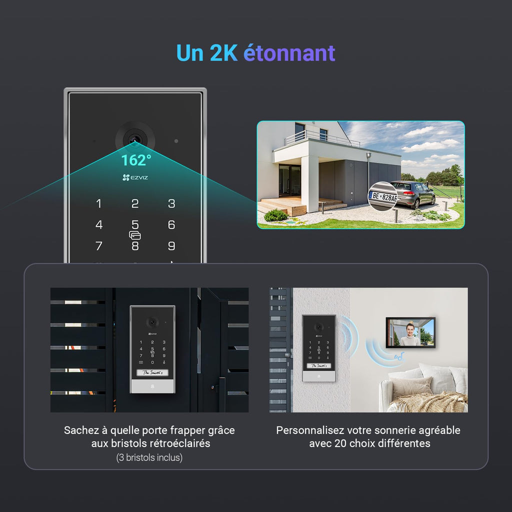 EZVIZ CP7 2K Visiophone Connecté Interphone Vidéo, 7 Pouces Moniteur Tactile, Unlock à Distance, 2 Fils, Detection Humaine, Option RFID, Audio Bidirectionnel, Vision Nocturne, étanche, WiFi bi-Bande