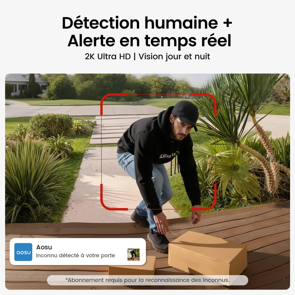 aosu Sonnette sans Fil avec Camera 2K HD Sonnette avec Camera 166° Sonnettes WiFi sans Fil Exterieur Etanche- Détection de Personnes, Audio Bidirectionnel, Alexa Intégré