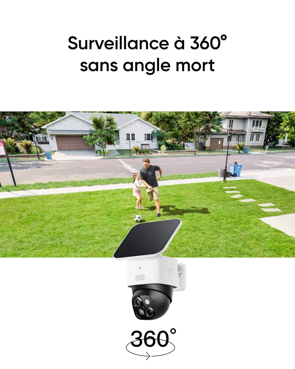 eufy Security SoloCamS340 caméra de sécurité Solaire, Camera Surveillance WiFi exterieure sans Fil, Surveillance 360° 3K, sans Angle Mort, Wi-FI 2,4 GHz, sans Frais mensuels, Compatible HomeBase 3,2+1