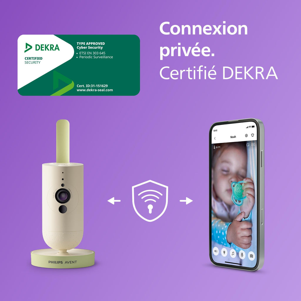 AVENT Philips babyphone Video connecté avec Wi-FI, caméra HD de Haute qualité, Vision Nocturne Infrarouge, détection des Pleurs, Audio bidirectionnel, 12 Heures d'autonomie en Mode éco, SCD951/26