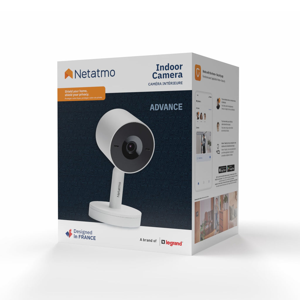 Netatmo Intelligente Caméra Intérieure Advance - Reconnaissance Faciale, Audio-Bidirectionnel, Angle de Vue de 130°, 2K HDR, 30 fps, Zoom X16, 2X Carte SD - Noire