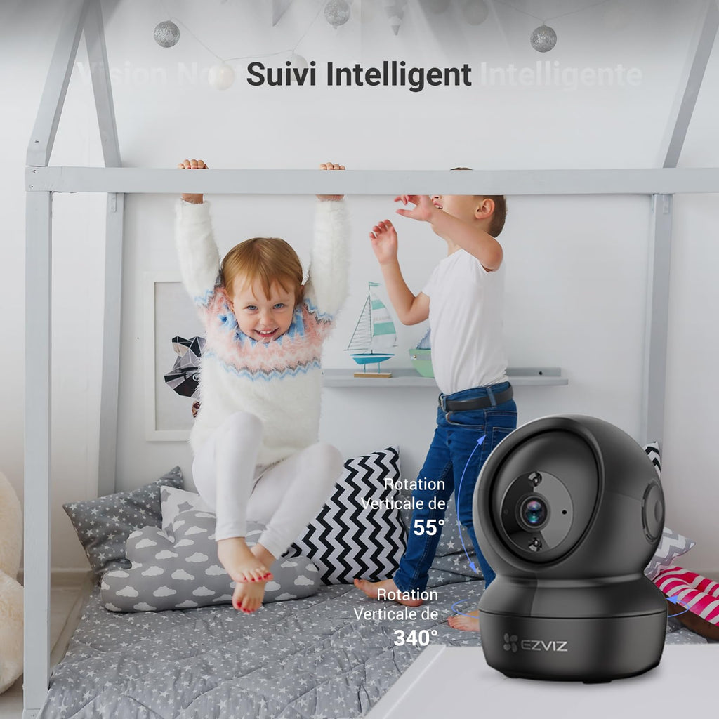 EZVIZ C6N Caméra Surveillance WiFi Intérieure 1080p, Caméra Bébé Pan/Tilt à 360°, WiFi 2.4Ghz, Vision Nocturne Intelligente avec Smart IR, Détection de Movement et Suivi Auto, Audio Bidirectionnel