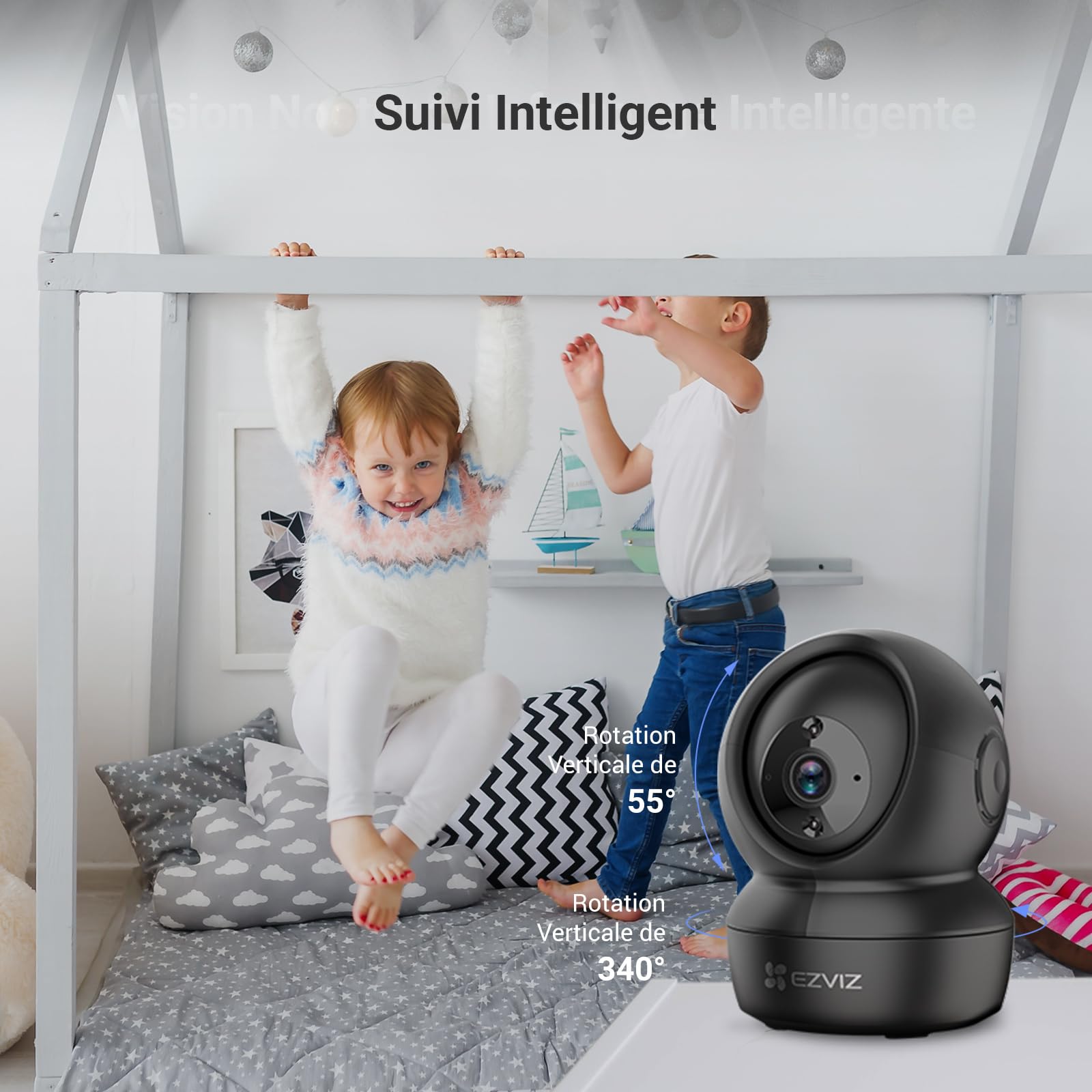 EZVIZ C6N Caméra Surveillance WiFi Intérieure 1080p, Caméra Bébé Pan/Tilt à 360°, WiFi 2.4Ghz, Vision Nocturne Intelligente avec Smart IR, Détection de Movement et Suivi Auto, Audio Bidirectionnel