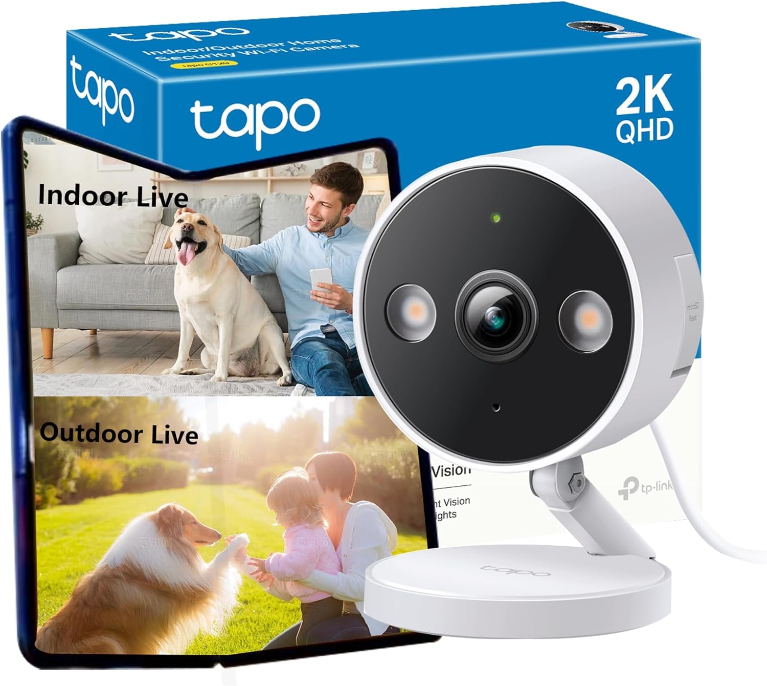 Tapo C110 Caméra de Surveillance WiFi intérieure 2K 3MP, Audio bidirectionnel, détection de Mouvement, Alarme sonore et Lumineuse, Vision Nocturne, Compatible avec Alexa, Google Assistant