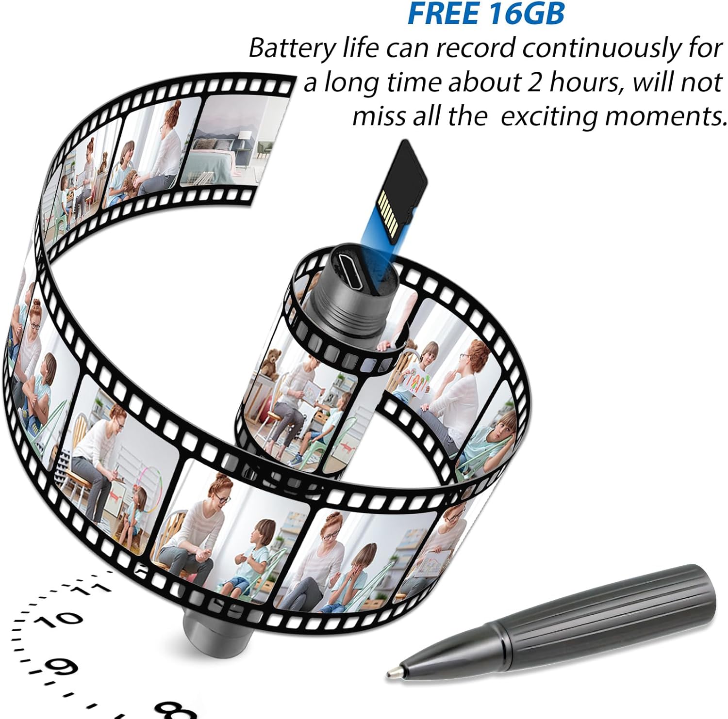 OTADUG Caméra Stylo Espion, caméra cachée 1080P de 16 Go avec Surveillance des mouvements, Enregistrement vidéo et Audio