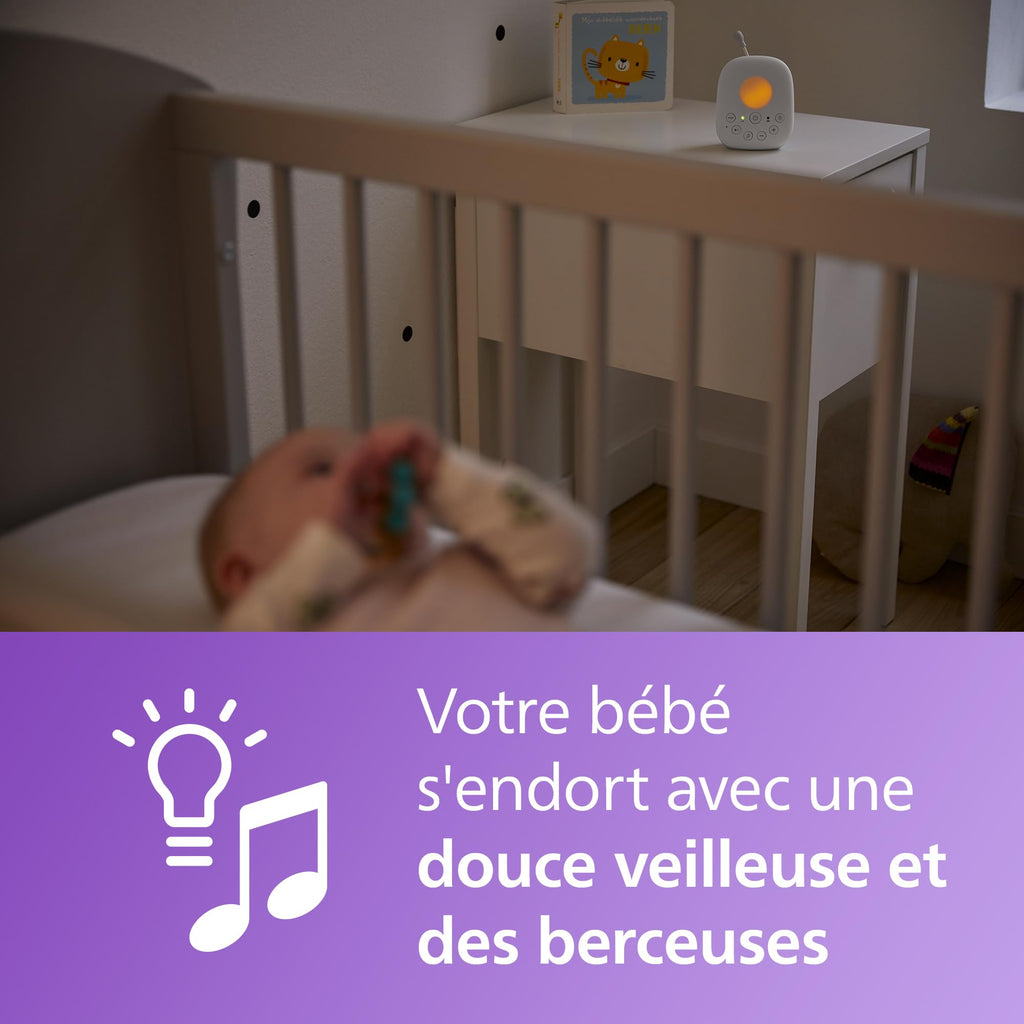 Philips Avent DECT - Écoute-bébé audio bidirectionnel, sans interférence, portée de 330 mètres, autonomie de 24 heures, mode Smart ECO, veilleuse, SCD503/26