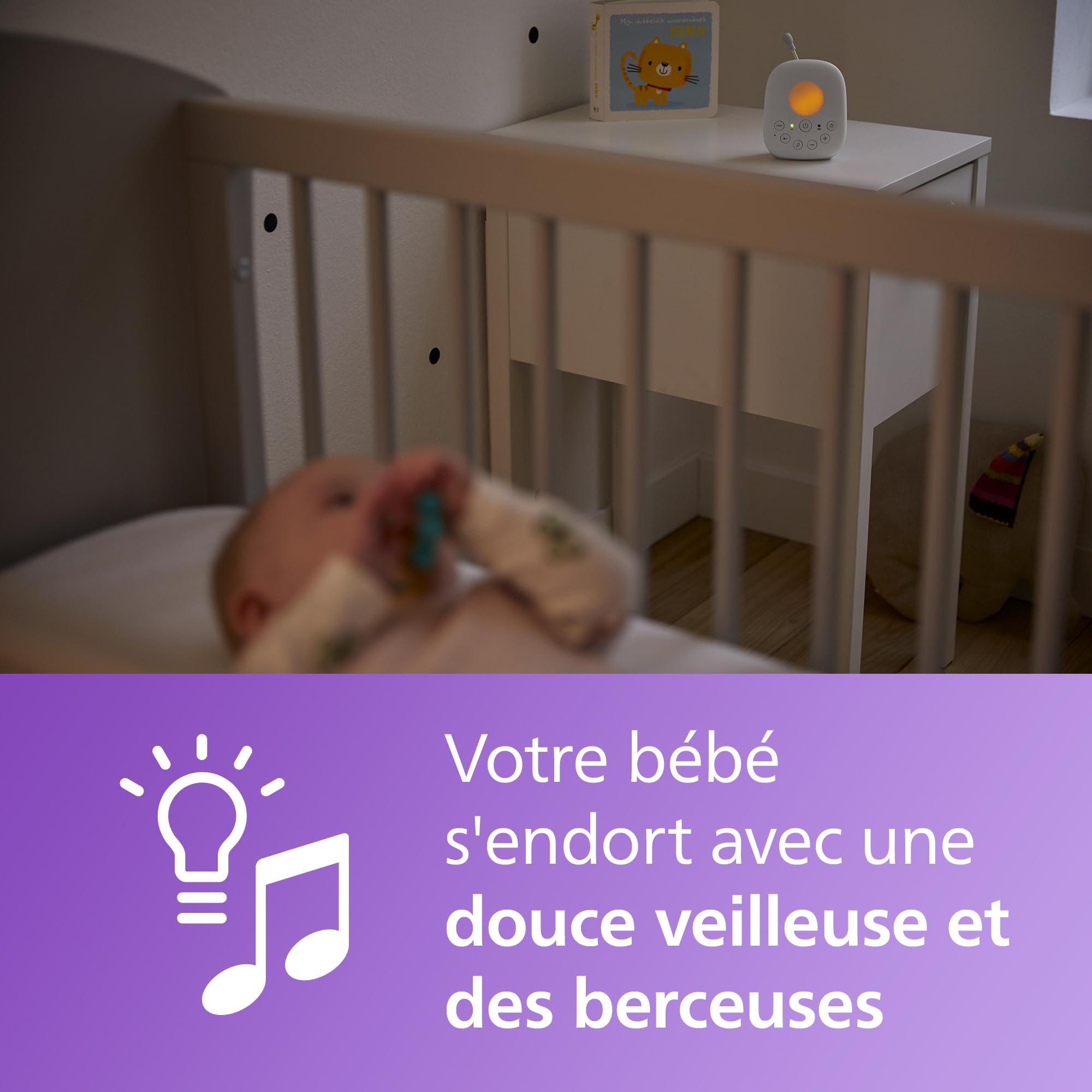 Philips Avent DECT - Écoute-bébé audio bidirectionnel, sans interférence, portée de 330 mètres, autonomie de 24 heures, mode Smart ECO, veilleuse, SCD503/26