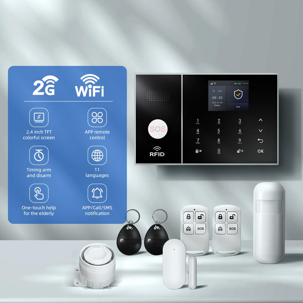 LWOHSI Système d'Alarme Maison,Alarme Maison sans Fil GSM+WiFi,Caméra de Surveillance HD 3MP,Capteur de Porte et Fenêtre Installation Facile,Détecteur de Mouvement,Compatible avec Alexa et Google