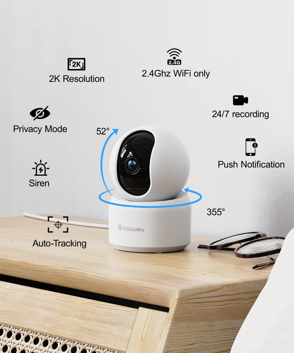GALAYOU 2K(3MP) Camera Surveillance WiFi Intérieure - Caméra Interieur Maison 360°, Détection Humaine AI, Suivi Intelligent pour Bebe/Chien/Chat/Animaux, Alerte Instantanée G2 (Lot de 2)