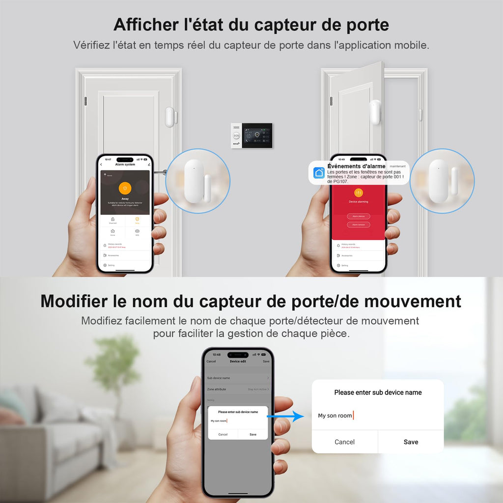 LWOHSI Alarme Maison sans Fil,4G/WiFi Kit Alarme avec écran Tactile 4,3 Pouces,Capteurs De Porte et De Mouvement,Sirène 120 DB,Alertes D'application,sans Abonnement Mensuel,Compatible avec Alexa