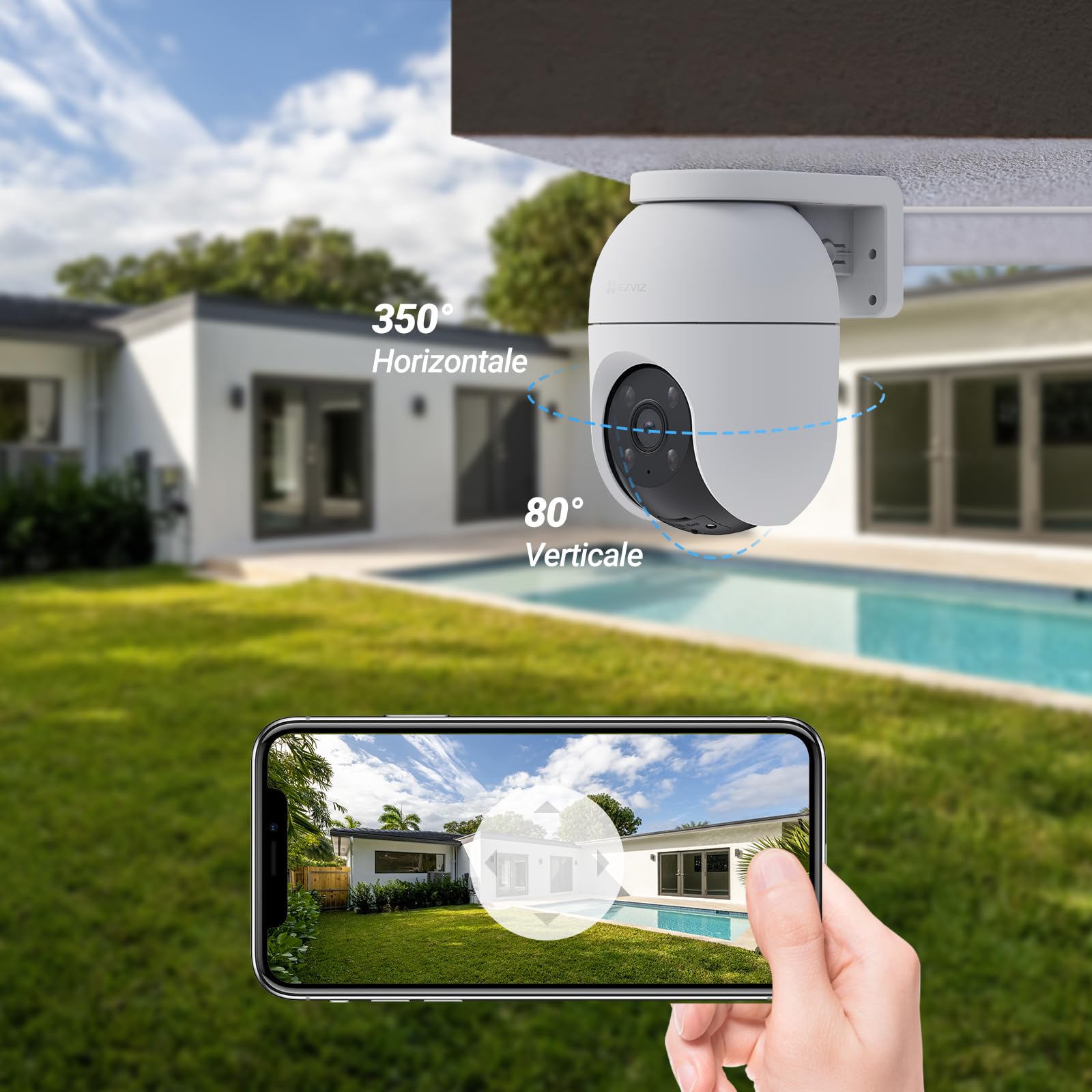 EZVIZ C8c 2MP Camera Surveillance WiFi Extérieure à 360° avec Suivi Auto-Zoom, Détection de Forme Humaine, Vision Nocturne en Couleur, Audio Bidirectionnel, IP65 Etanche, Défense Active