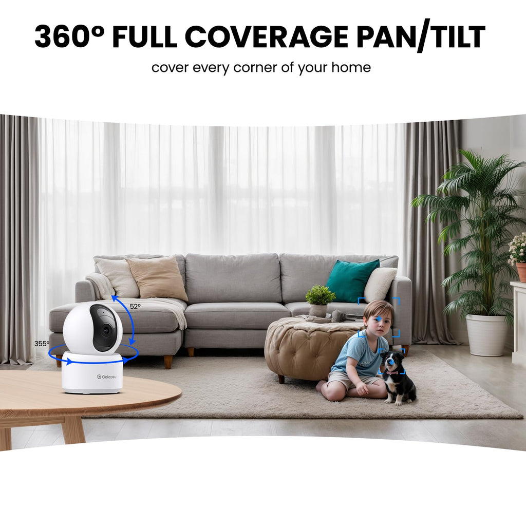 GALAYOU 2K(3MP) Camera Surveillance WiFi Intérieure - Caméra Interieur Maison 360°, Détection Humaine AI, Suivi Intelligent pour Bebe/Chien/Chat/Animaux, Alerte Instantanée G2 (Lot de 2)