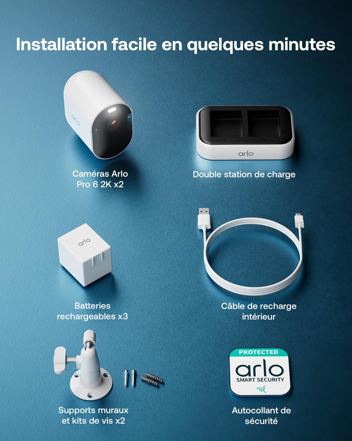 ARLO Pro 5 2K, Caméra de Surveillance WiFi Extérieure sans Fil, Détection par IA, Vision Nocturne Couleur, Audio bidirectionnel, Compatible avec Alexa, Essai Secure Inclus, 2 Caméras