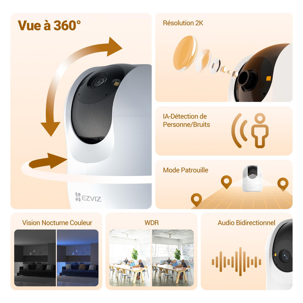 EZVIZ C6N Caméra Surveillance WiFi Intérieure 1080p, Caméra Bébé Pan/Tilt à 360°, WiFi 2.4Ghz, Vision Nocturne Intelligente avec Smart IR, Détection de Movement et Suivi Auto, Audio Bidirectionnel