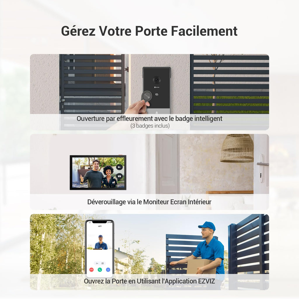 EZVIZ CP5 Visiophone connecté WiFi, Résolution 1080P, Moniteur Tactile Couleur 7", Portier vidéo à installation 2 Fils, Déverrouillage à Distance, Audio Bidirectionnel, Vision Nocturne, Design Compact