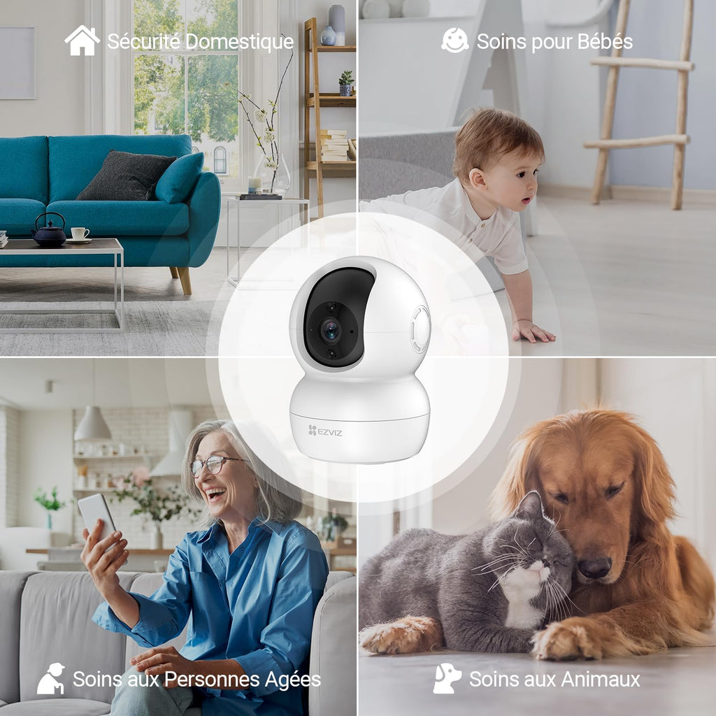 EZVIZ Caméra Surveillance WiFi Intérieure 360°, FHD 1080P, Camera WiFi 2.4Ghz, Vision Nocturne, Détection de Mouvement Suivi Intelligent, Audio Bidirectionnel, Compatible avec Alexa pour Bébé/Animaux