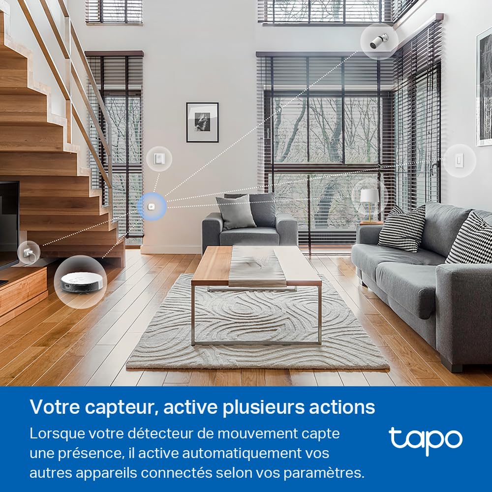 Tapo Détecteur de Mouvement Intelligent Tapo T110, pour la sécurité des fenêtres/Portes, durée de Vie de la Batterie de 1 an et Plus, Notification d'application instantanée, Hub requis