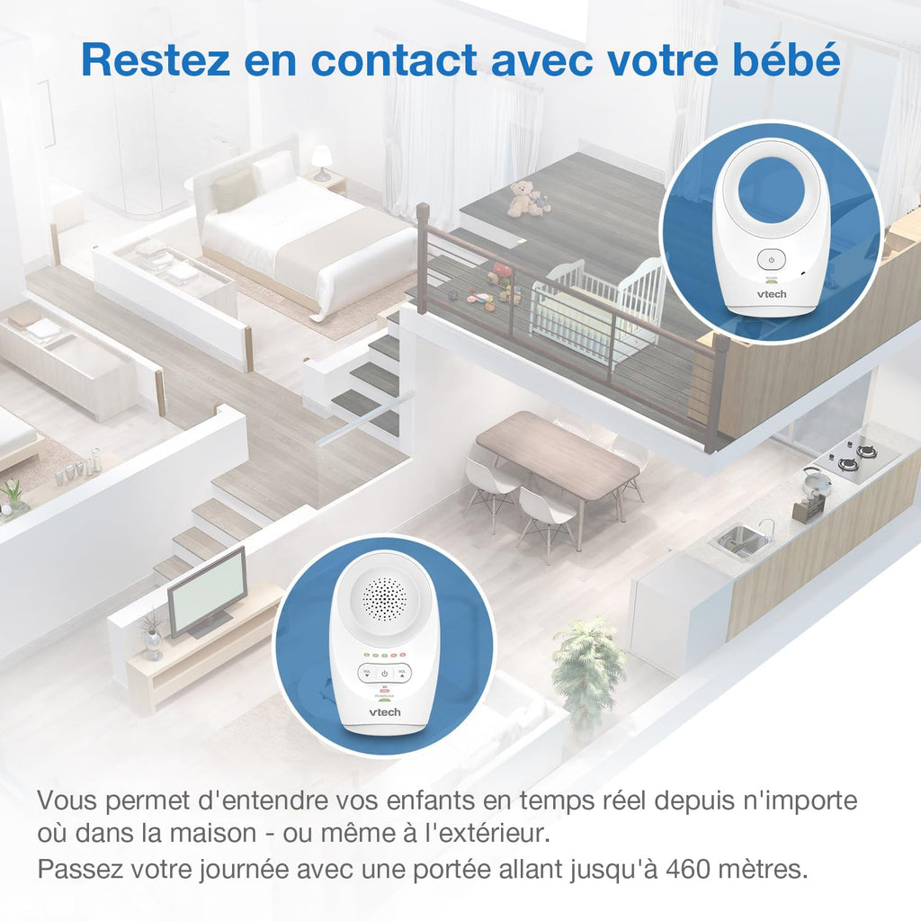VTech DM1111 Babyphone Audio Numérique – Technologie DECT, Affichage du Niveau de Bruit, Clip Ceinture et Bien Plus – Unité Parentale et Unité Bébé