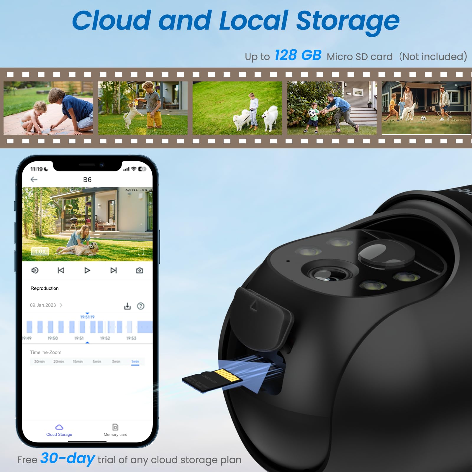 Cinnado Camera Surveillance WiFi Exterieure sans Fil - 2K Camera Exterieur sans Fil avec Panneau Solaire, 360° PTZ, Alerte Instantanée PIR, Vision Nocturne Couleur, Audio Bidirectionnel, B6 (Noire)