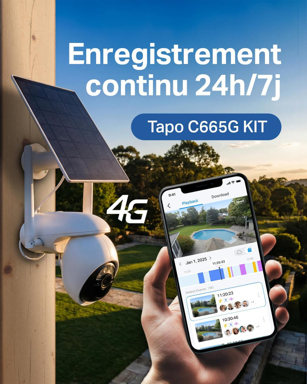 Tapo C660 Kit Caméra de Surveillance extérieure avec Panneau Solaire 4K 8MP, Vision 360°, Vision Nocturne Couleur Starlight, Batterie 10 000 mAh, détection IA, IP66, Alarme Rapide et antivol