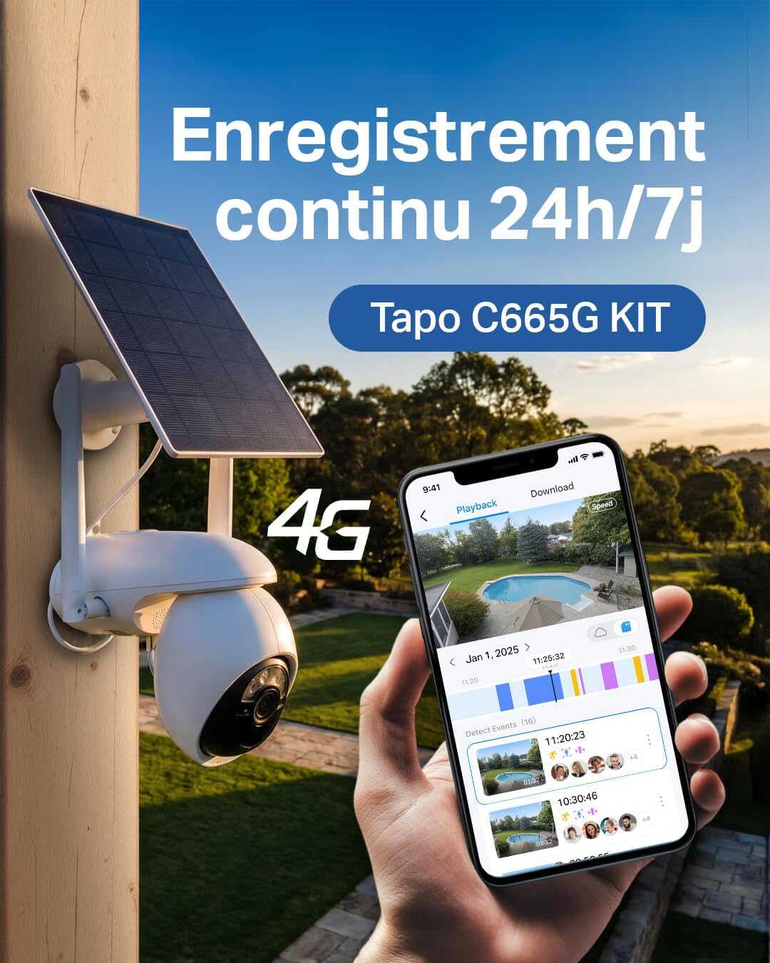 Tapo C660 Kit Caméra de Surveillance extérieure avec Panneau Solaire 4K 8MP, Vision 360°, Vision Nocturne Couleur Starlight, Batterie 10 000 mAh, détection IA, IP66, Alarme Rapide et antivol