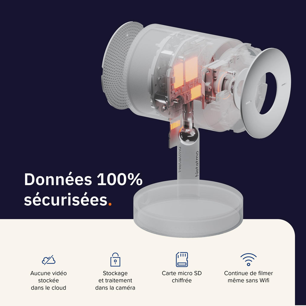 Netatmo Intelligente Caméra Intérieure Advance - Reconnaissance Faciale, Audio-Bidirectionnel, Angle de Vue de 130°, 2K HDR, 30 fps, Zoom X16, 2X Carte SD - Noire