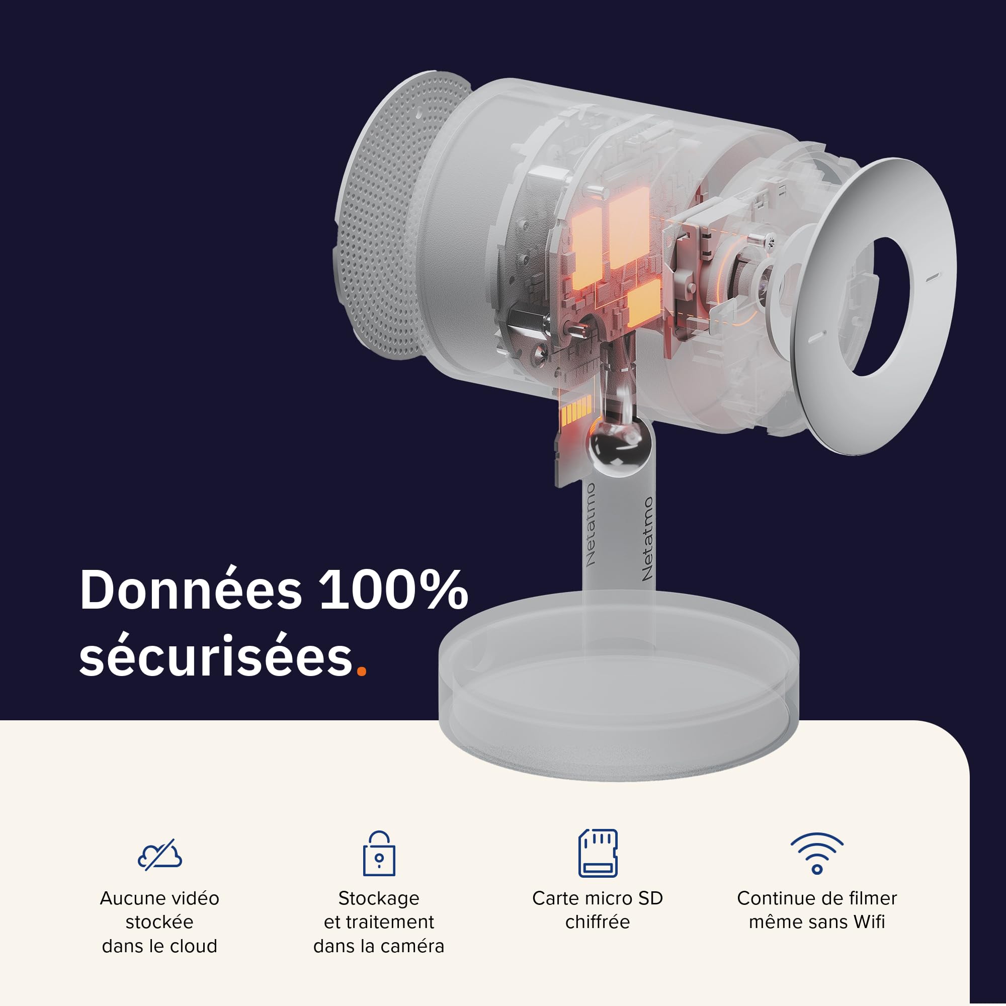 Netatmo Intelligente Caméra Intérieure Advance - Reconnaissance Faciale, Audio-Bidirectionnel, Angle de Vue de 130°, 2K HDR, 30 fps, Zoom X16, 2X Carte SD - Noire