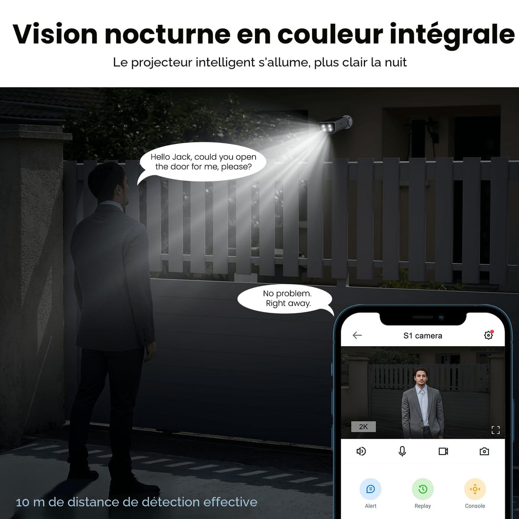AOQEE Camera Surveillance WiFi Exterieure sans Fil - 2K Camera Exterieur Batterie Panneau Solaire intégré, Étanche IP65, PIR détection, Détection Humaine AI, Vision Nocturne Couleur, Compatible Alexa