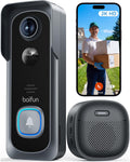 BOIFUN Sonnette sans Fil Exterieur Etanche, 2K, Grand Angle de 166°, Installation Facile, Détection Humaine par IA, Vision Nocturne, Compatible Carte SD, IP65 étanche, 3MP Wi-FI 2,4 GHz Noir