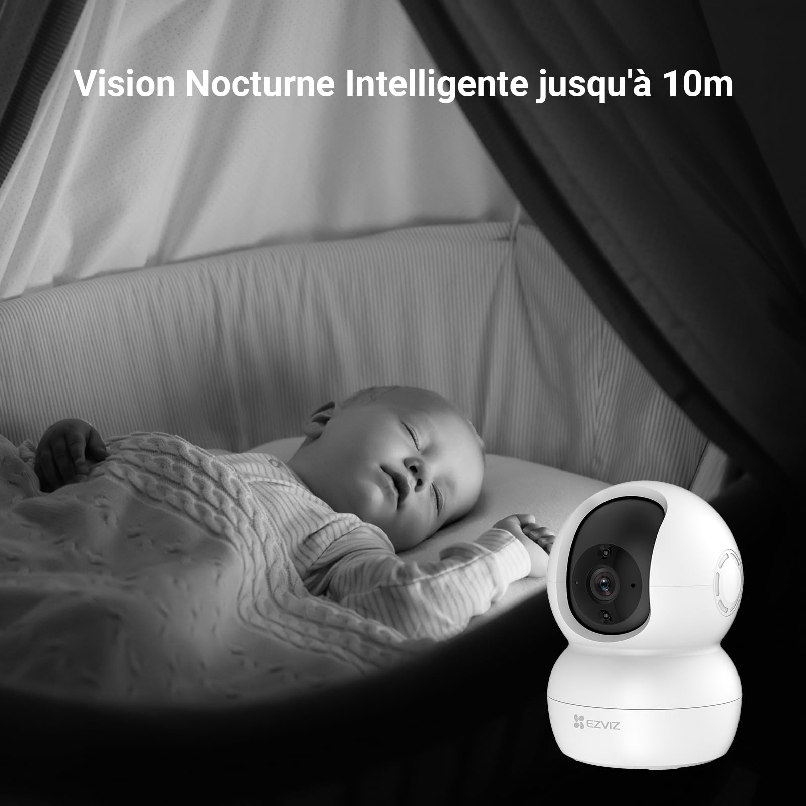 EZVIZ Caméra Surveillance WiFi Intérieure 360°, FHD 1080P, Camera WiFi 2.4Ghz, Vision Nocturne, Détection de Mouvement Suivi Intelligent, Audio Bidirectionnel, Compatible avec Alexa pour Bébé/Animaux