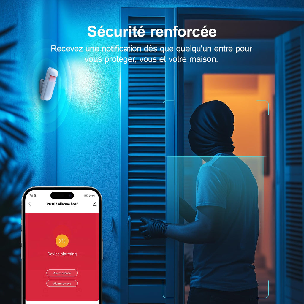 LWOHSI Alarme Maison sans Fil,4G/WiFi Kit Alarme avec écran Tactile 4,3 Pouces,Capteurs De Porte et De Mouvement,Sirène 120 DB,Alertes D'application,sans Abonnement Mensuel,Compatible avec Alexa