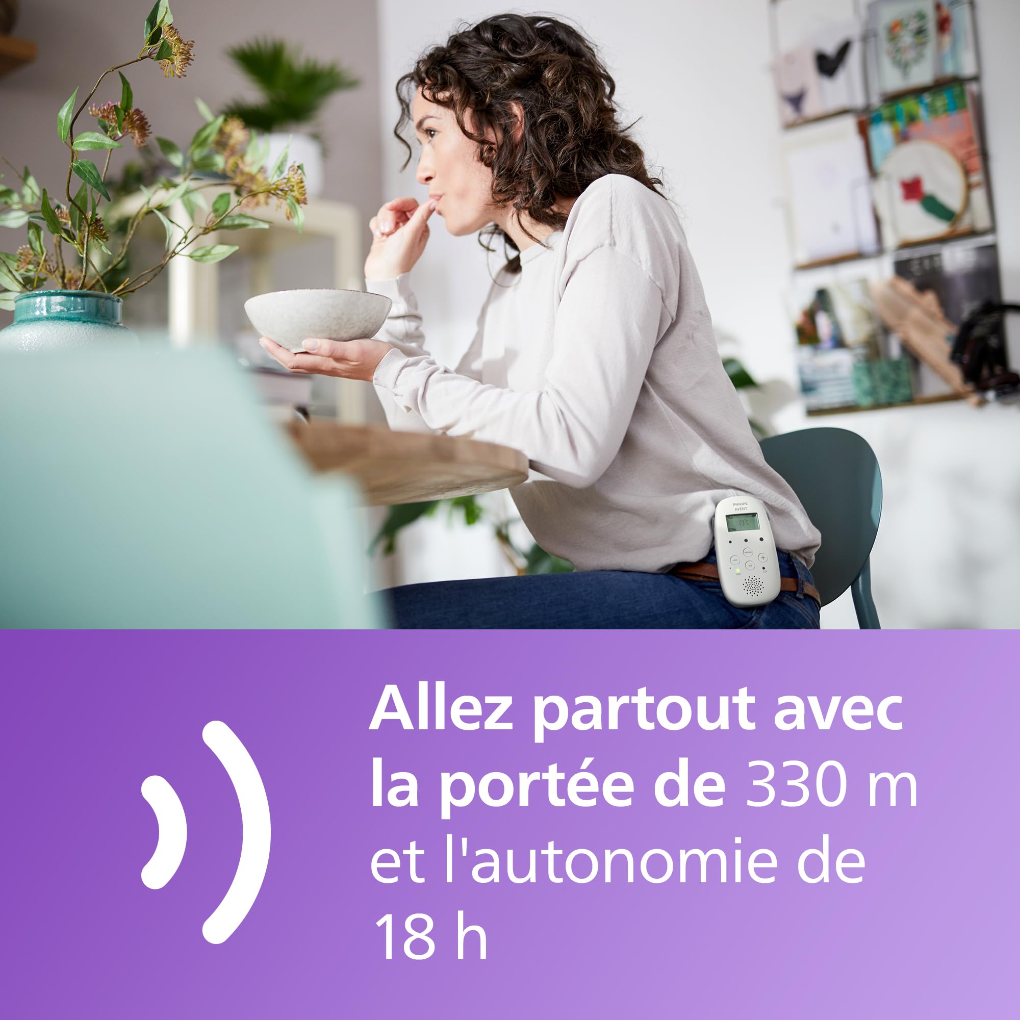 Philips Avent DECT - Écoute-bébé audio bidirectionnel, sans interférence, portée de 330 mètres, autonomie de 24 heures, mode Smart ECO, veilleuse, SCD503/26