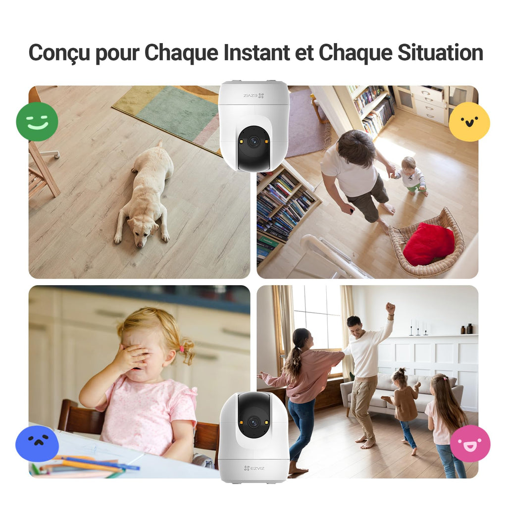EZVIZ C6N Caméra Surveillance WiFi Intérieure 1080p, Caméra Bébé Pan/Tilt à 360°, WiFi 2.4Ghz, Vision Nocturne Intelligente avec Smart IR, Détection de Movement et Suivi Auto, Audio Bidirectionnel